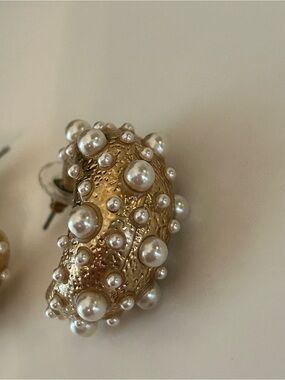 Gold Pearl-Embellished Dome Earrings purchased from a boutique